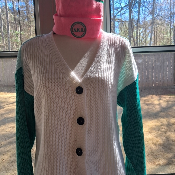 NWOT BooHoo Brand Green White Color Block Cardigan Sweater MED. - Picture 12 of 13